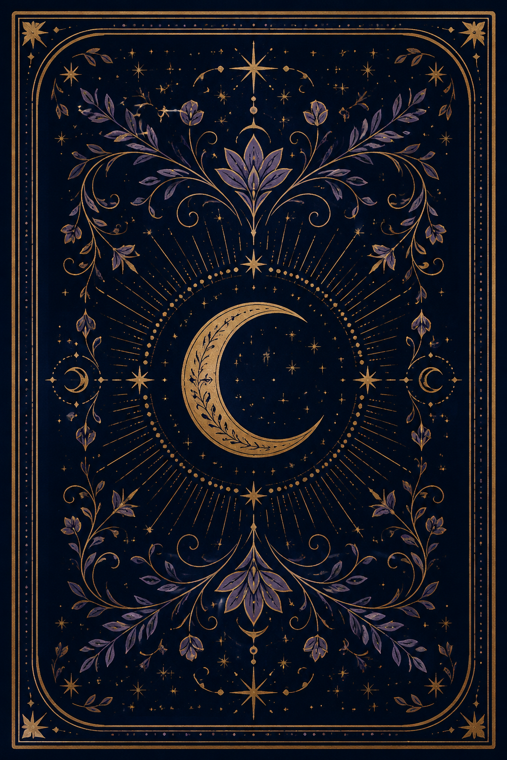 Carta mística decorada em azul, lilás e dourado